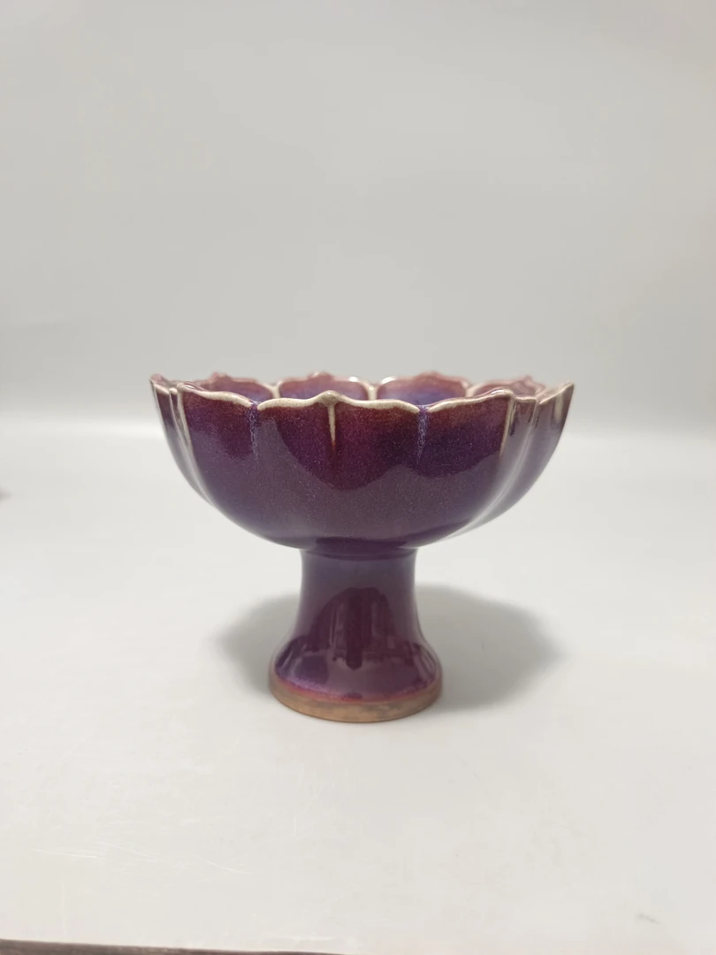 钧窑花口杯手工陶瓷主人杯