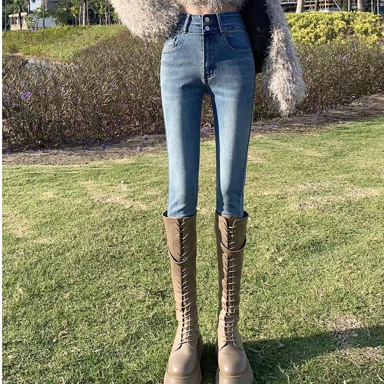 （小整款）春季高腰牛仔裤弹力修身小脚裤过款链接