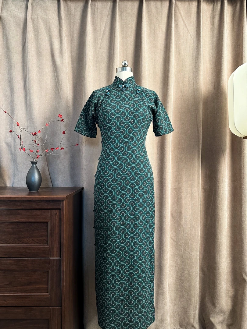 肆时花「云霓雀翎」香云纱  全开襟古法手工旗袍-5-1350