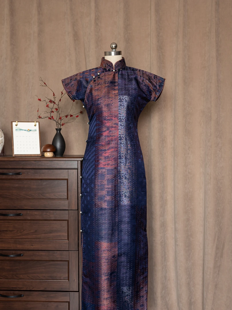 肆时花「仲夏之梦」宋锦三分袖 古法旗袍-4.5-135