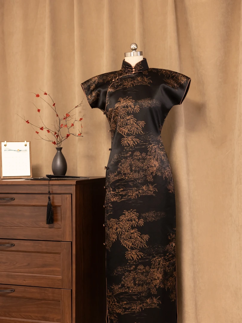 肆时花「芊树花开」重缎香云纱 古法手工旗袍-135