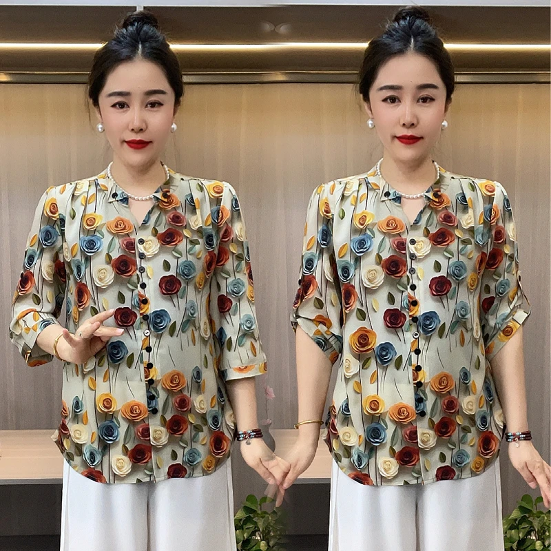 890尤莱特夏季时尚假开衫百搭宽松中式中袖大码精品中老年妈妈装