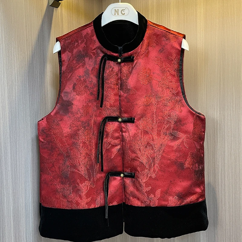 8866新款2024冬季洋气时尚马甲气质网红中式民族风提花加棉妈妈装