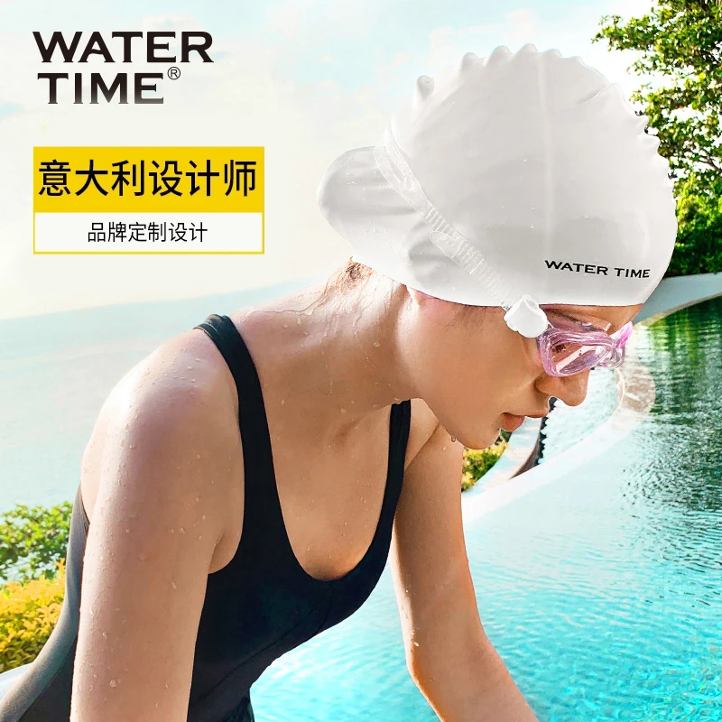 WaterTime游泳帽女款加大长发不勒头印花美人鱼系列专业硅胶泳帽