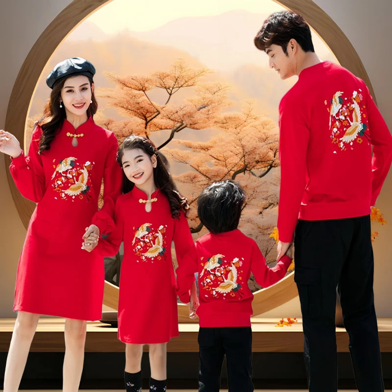 新年亲子装母女旗袍冬装喜庆2025蛇年本命年衣服母子过年一家三口