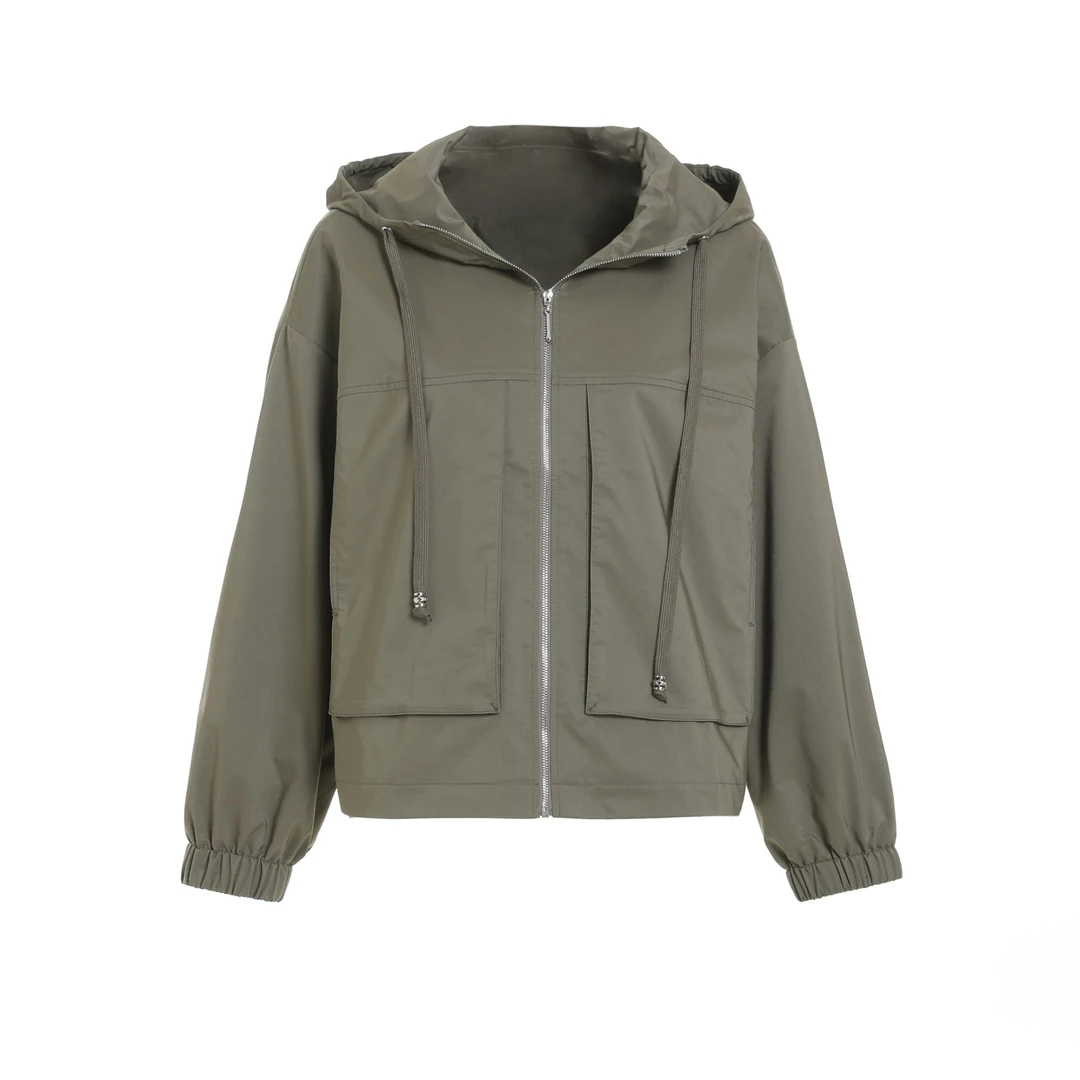 春季运动长款休闲百搭时尚连帽设计师外套风衣