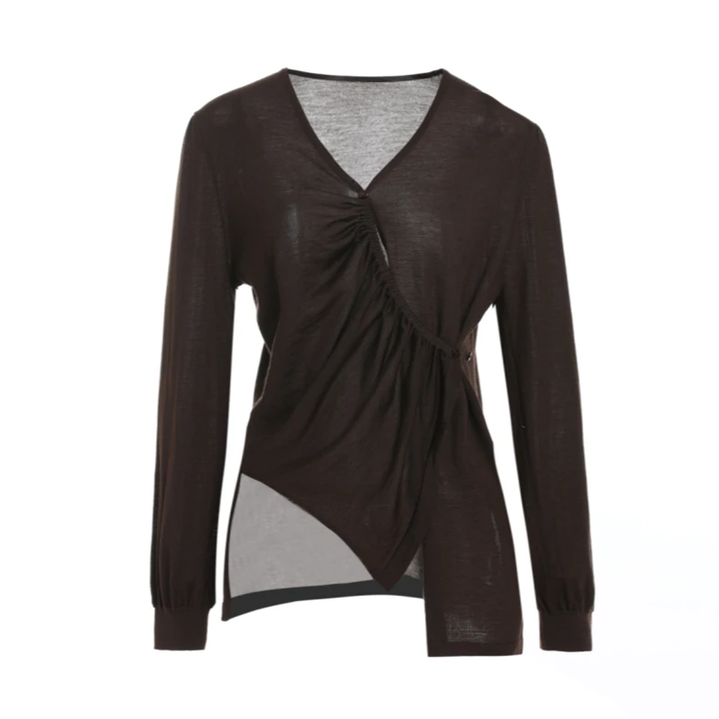 L·W/画而诗显瘦时尚百搭不规则早春新款V领长袖针织衫LBB84203