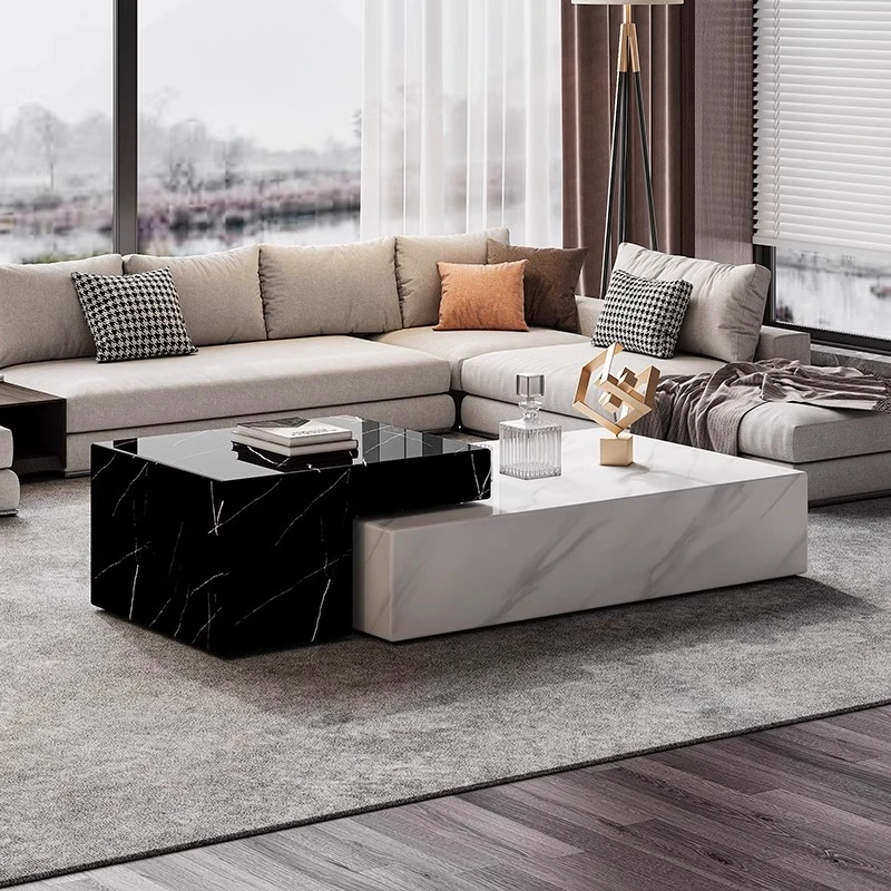 大理石茶几意式极简轻奢现代简约长方形组合客厅家用高级感大户型