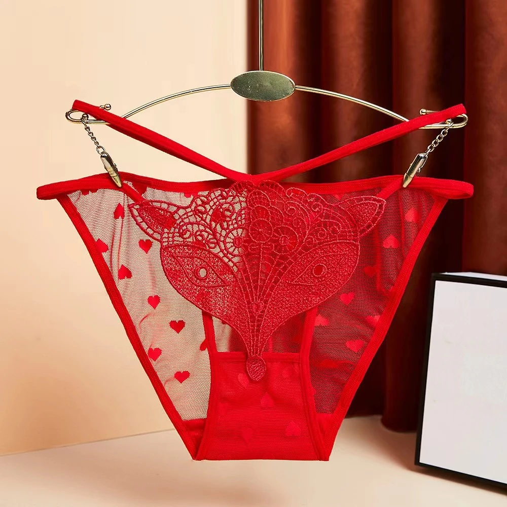 （我是小狐狸）女式镂空蕾丝美腰网纱爱心内裤三角裤