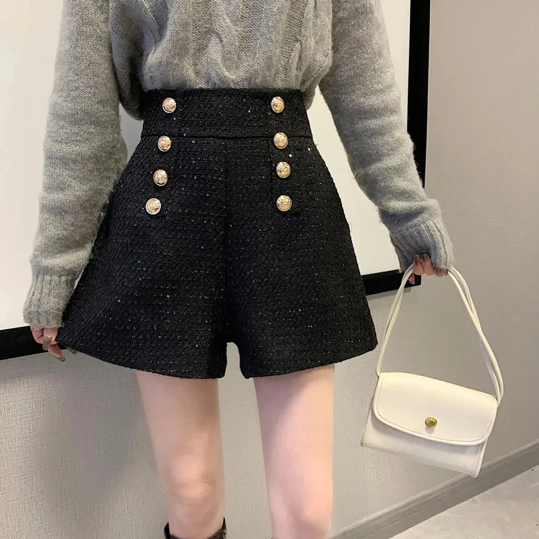 法式小香风短裤女春秋2024新款设计感靴裤高腰a字短裤休闲裤子潮