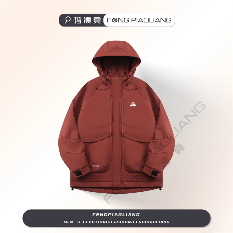 红【户外骑士】秋季流行潮流简约轻奢户外情侣款连帽冲锋衣棉服