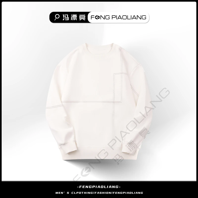 白/2024冬季加绒加厚保暖明线设计百搭流行圆领卫衣9934