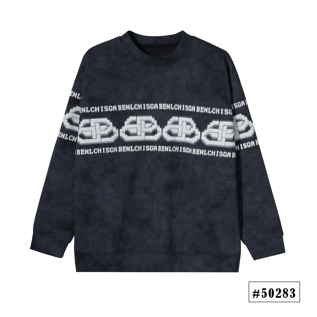 黑【BB巴拉烧焦发泡卫衣】2024宽松流行时尚晕染情侣款50283