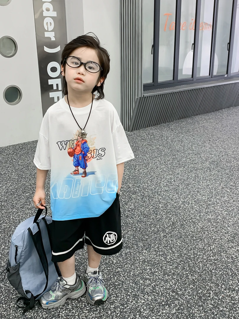 夏季男童套装半袖短裤两件套冰爽清凉时尚印花网红一套潮流好看