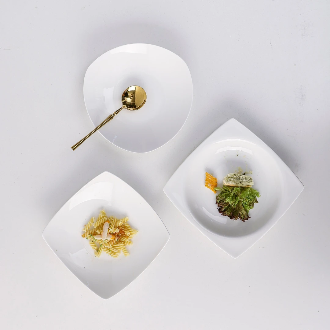 【纯白色异形盘6套装】2个8寸四角盘+2个8寸三角盘+2个8寸天圆深盘