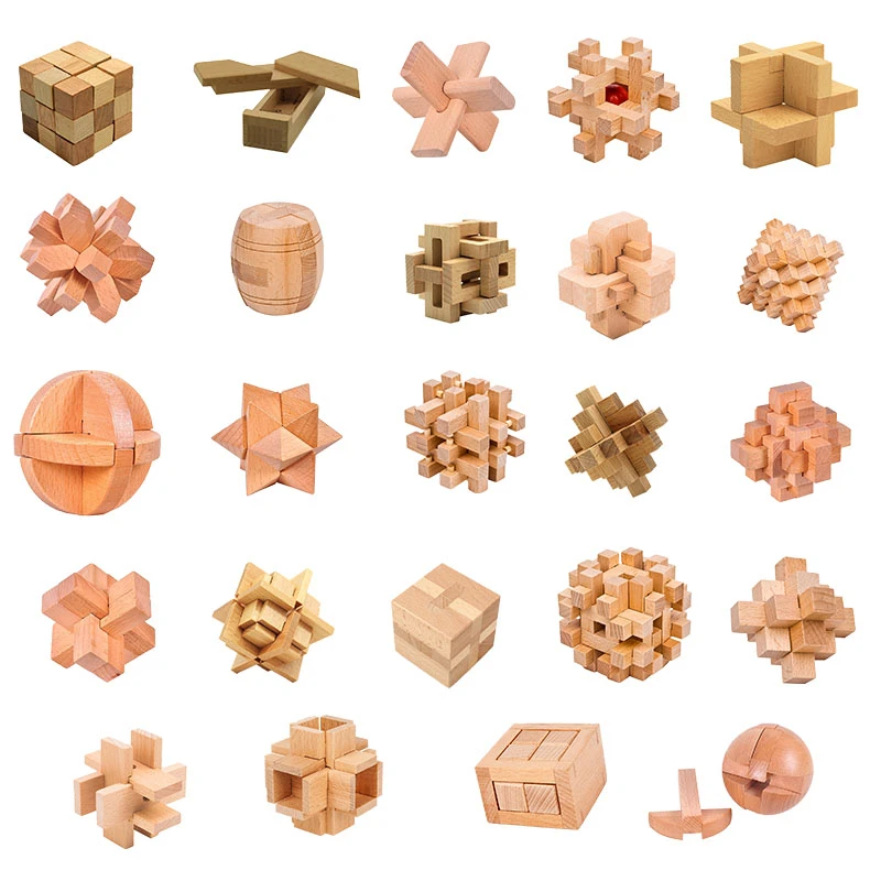 mucong/木聪榉木鲁班锁儿童孔明锁鲁班积木玩具益智鲁班积木24款