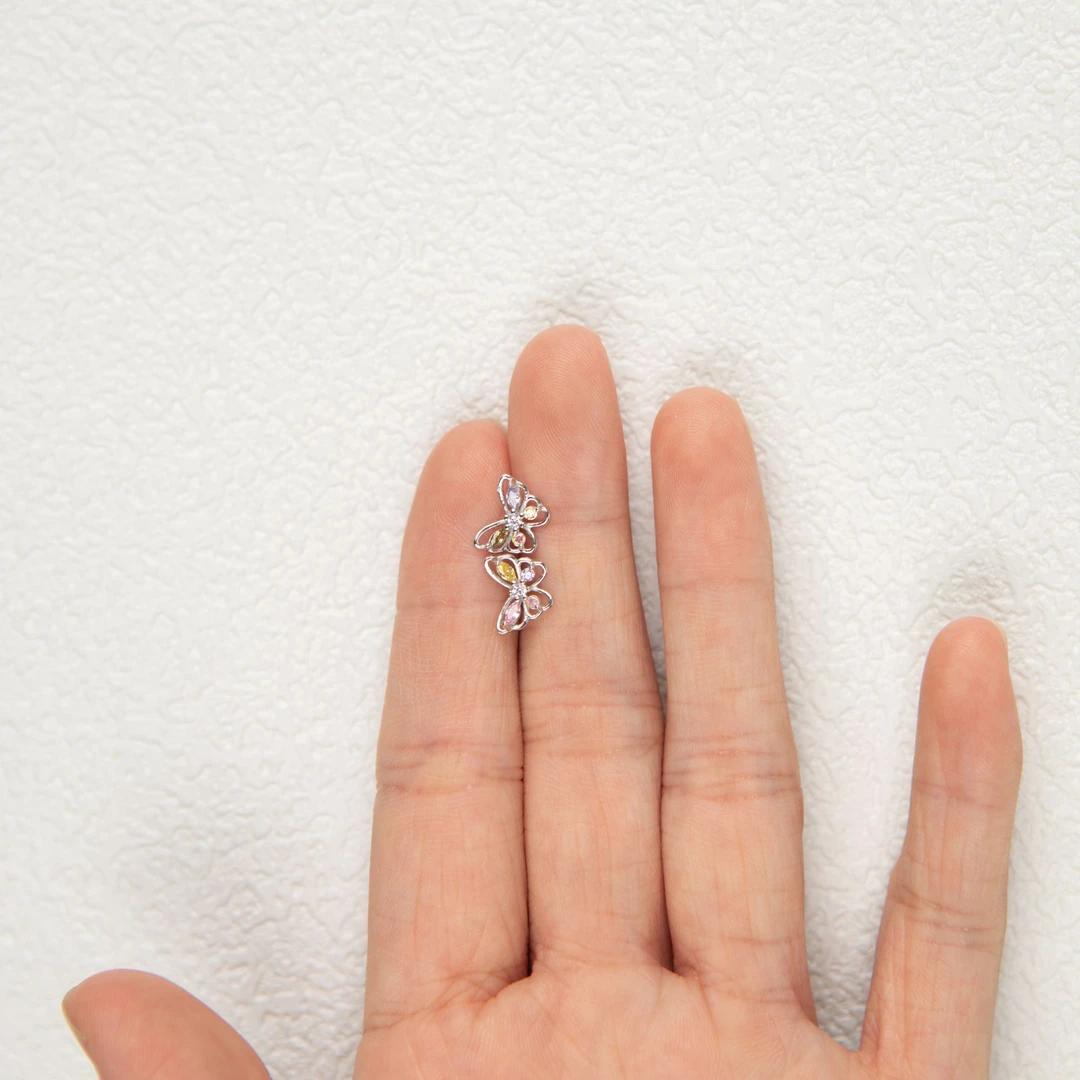 足银合成锆石耳饰 OTS幻彩小蝴蝶65004银耳钉