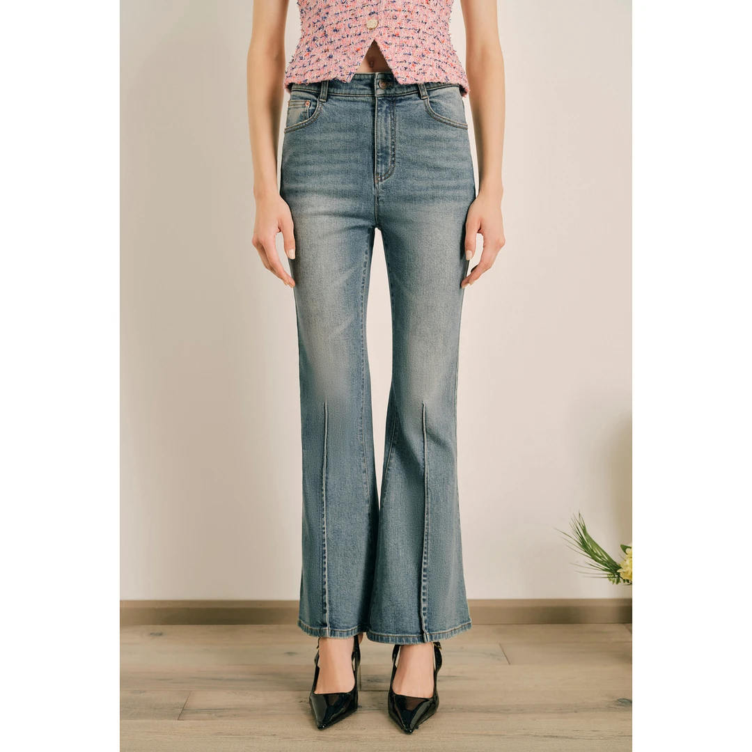 OBBLIGATO奥丽嘉朵2024冬复古蓝高腰微喇牛仔裤1C34520010