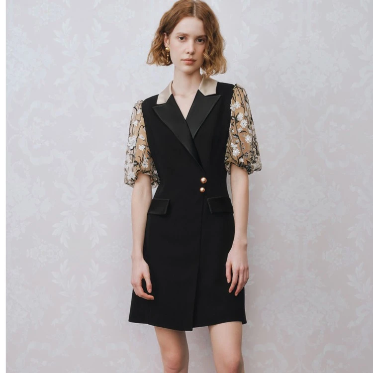 奥丽嘉朵2023夏季女装缀鸢尾花珍珠春夏超显瘦连衣裙1C63205420