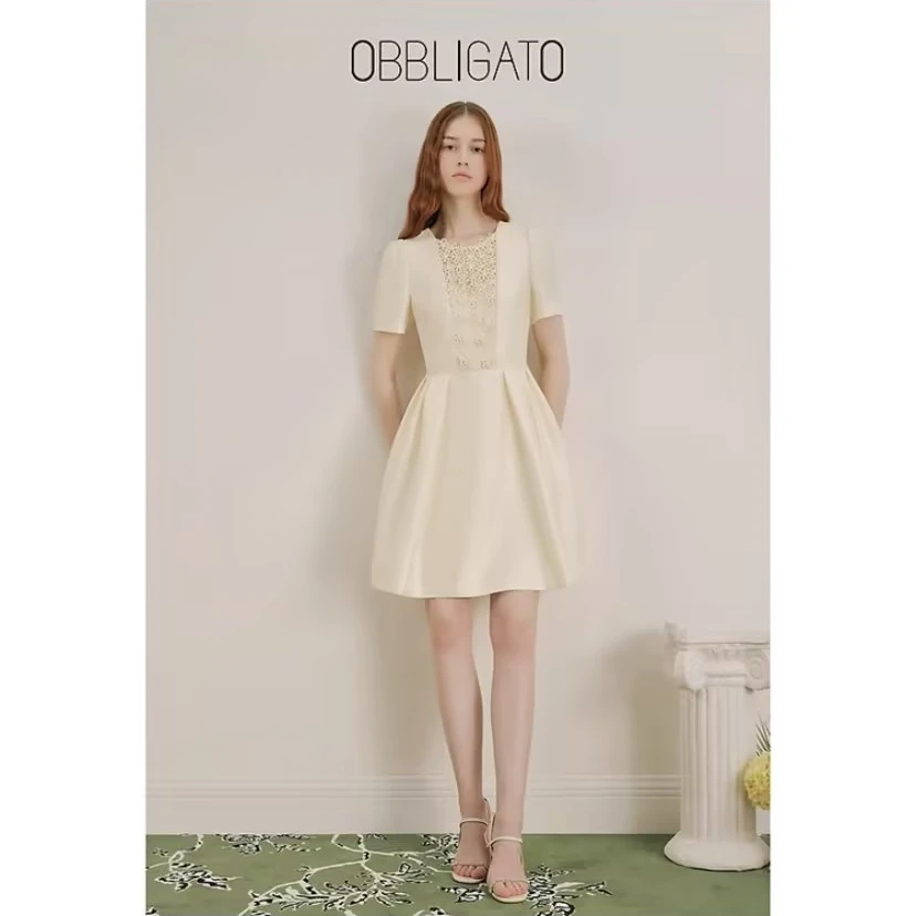 OBBLIGATO奥丽嘉朵新品2024夏季月见草编织连衣裙1C34205340