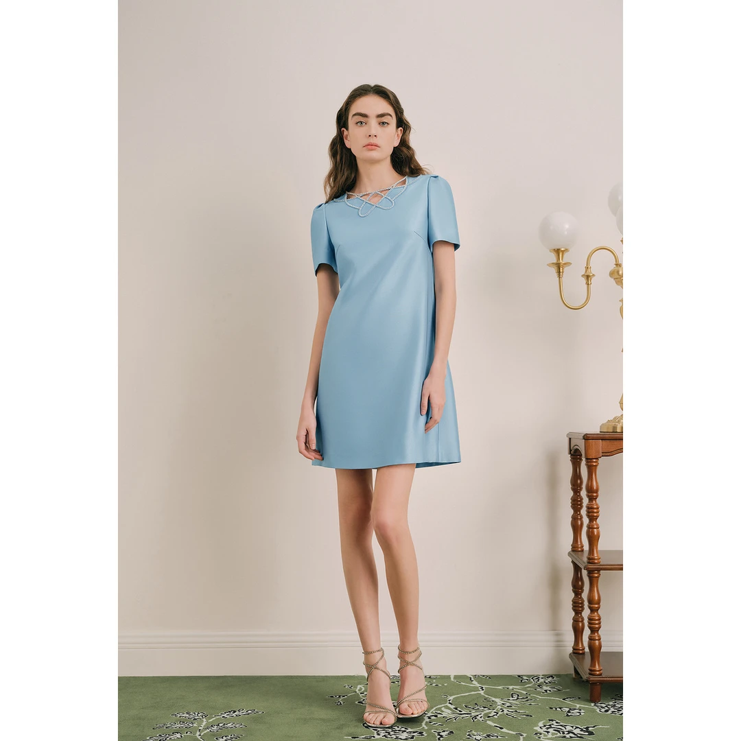 OBBLIGATO奥丽嘉朵LOGO钉钻圆领立体剪裁连衣裙1C64205490