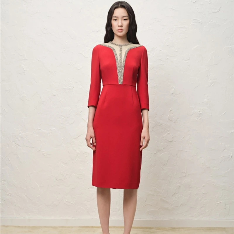 奥丽嘉朵22冬金标气质长袖时尚婚宴婚礼长款优雅连衣裙1C62505036