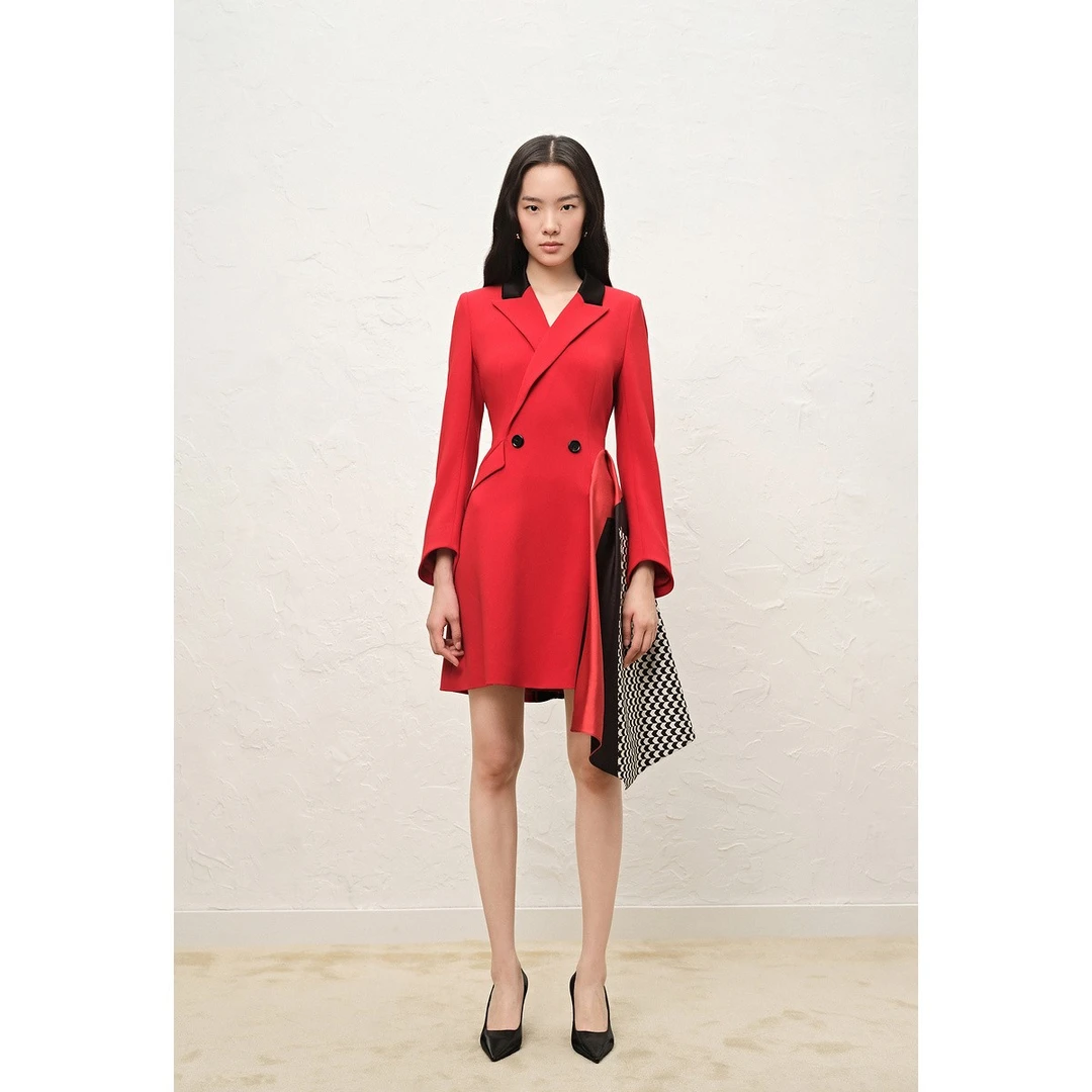 奥丽嘉朵2022秋季金标女装丝巾优雅春夏超显瘦连衣裙1C32305230