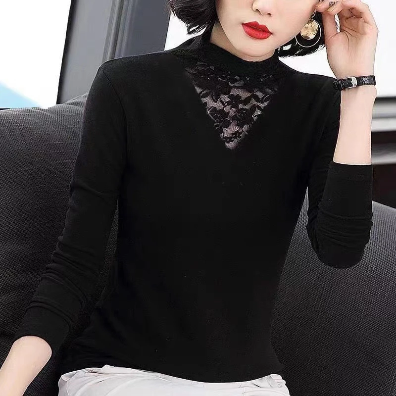 半高领德绒保暖修身打底衫女新款长袖t恤春秋加绒洋气内搭上衣女