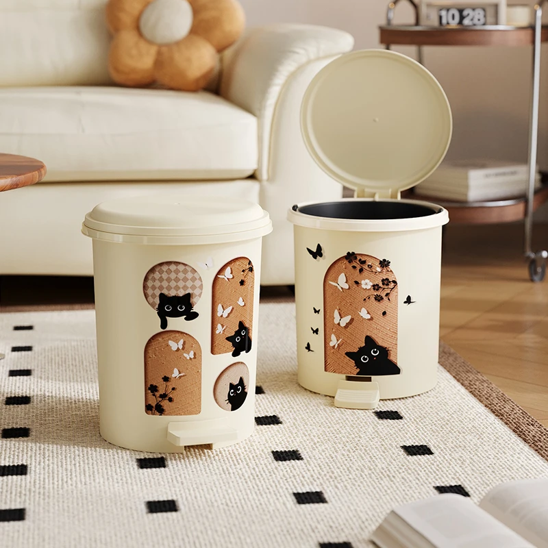 美世达垃圾桶中古风猫猫高颜值家用客厅卫生间大号带盖脚踏式双层