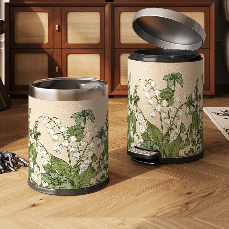 美世达新中式垃圾桶家用客厅卧室复古风百搭双桶皮革大号收纳纸篓