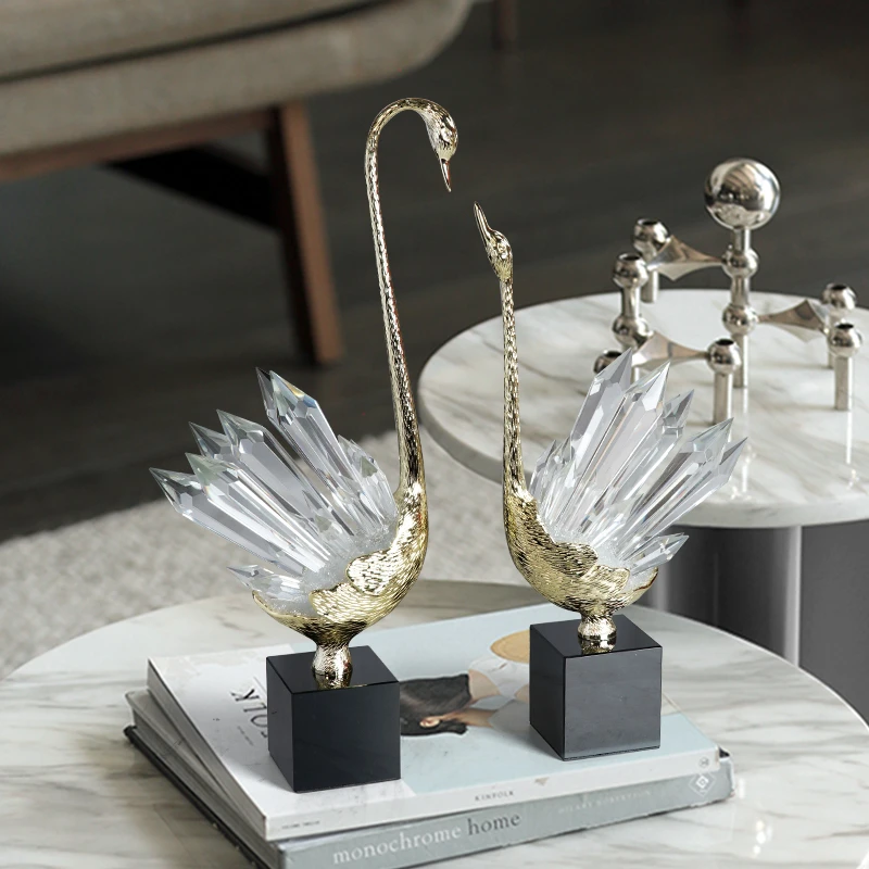 客厅家居高级感水晶天鹅摆件轻奢创意玄关电视柜桌面装饰艺术品