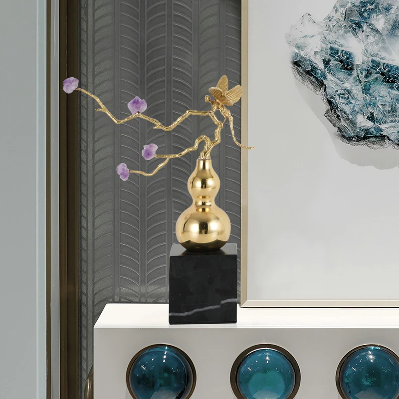 轻奢全铜葫芦摆件招财纳福新中式客厅酒柜玄关电视柜装饰品摆设