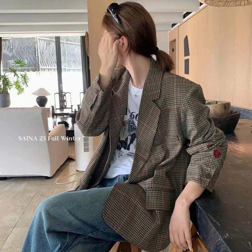 【小可爱专属】女士格纹百搭休闲西服外套  ZZ-248024