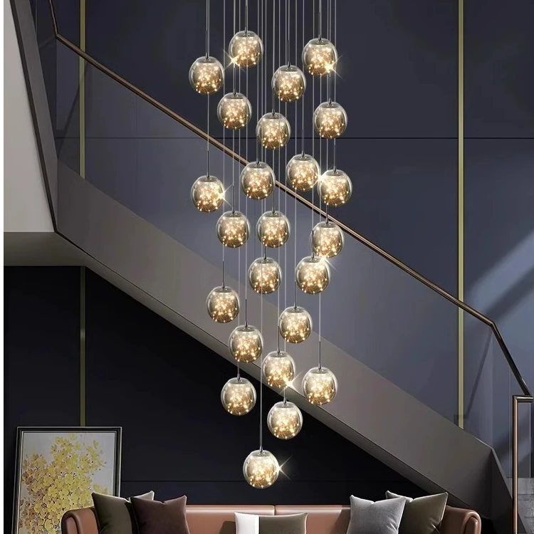 现代简约满天星楼梯长吊灯轻奢别墅复式楼loft公寓挑空大气长吊灯