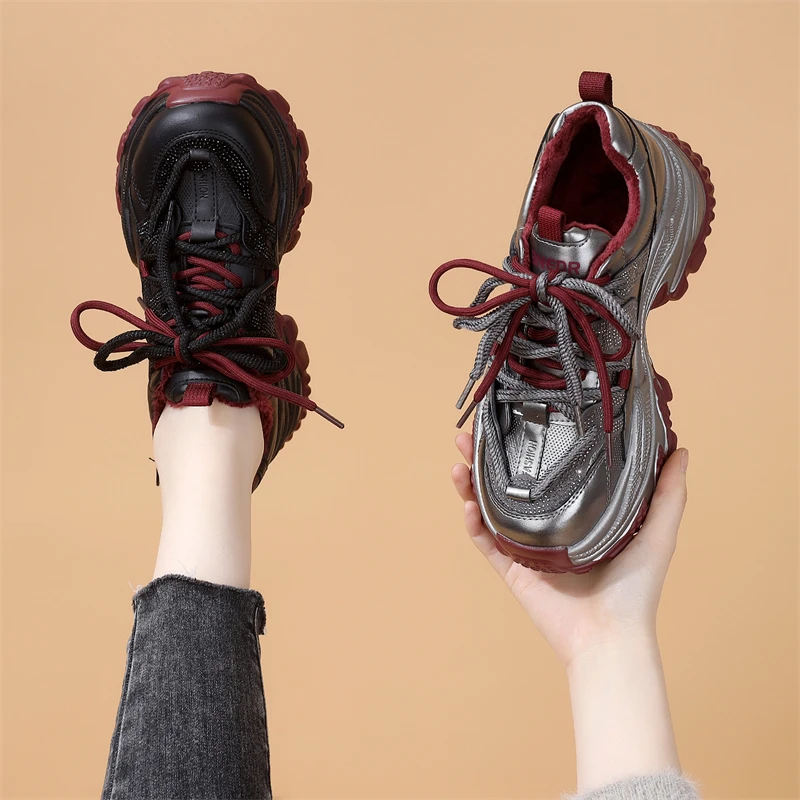 厚底增高7cm老爹鞋女2024秋冬新款爆款百搭显脚小水钻休闲运动鞋