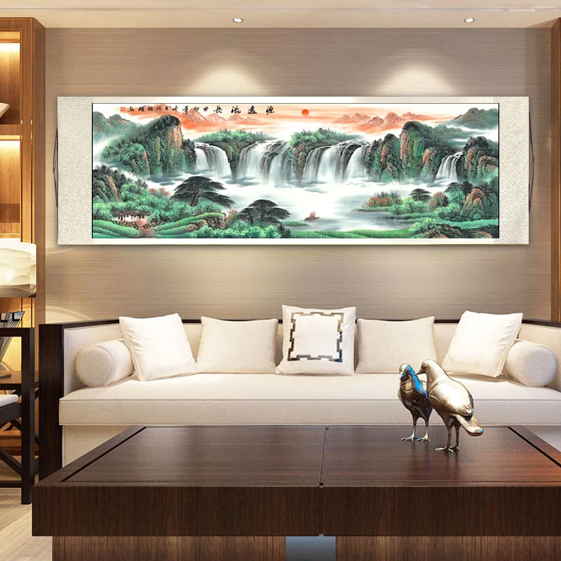 2.6m*0.8m—《源远流长》客厅横轴山水现代挂画工艺画创意礼品国风