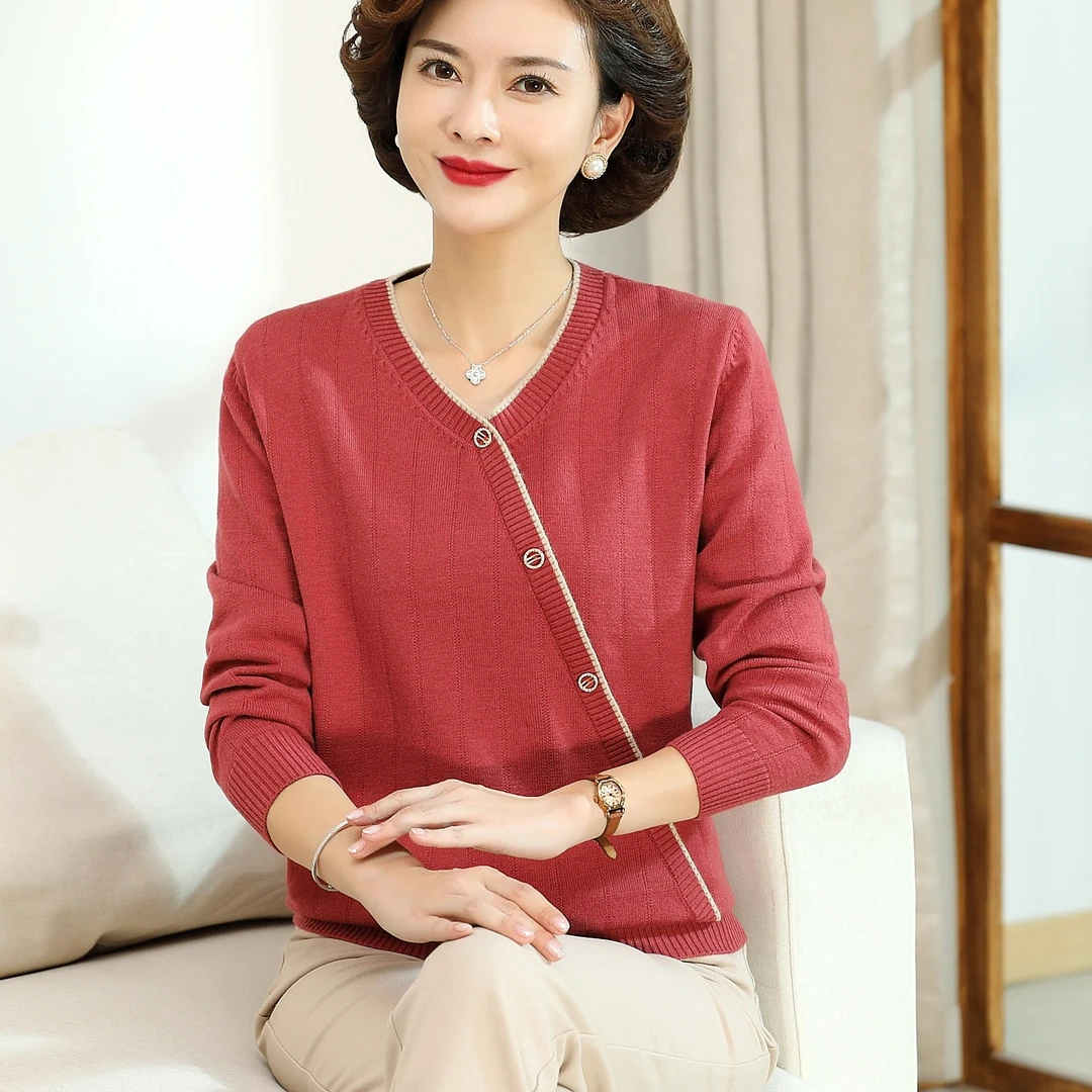中年妈妈装洋气针织小衫中老年女装长袖打底衫上衣春秋新款薄毛衣