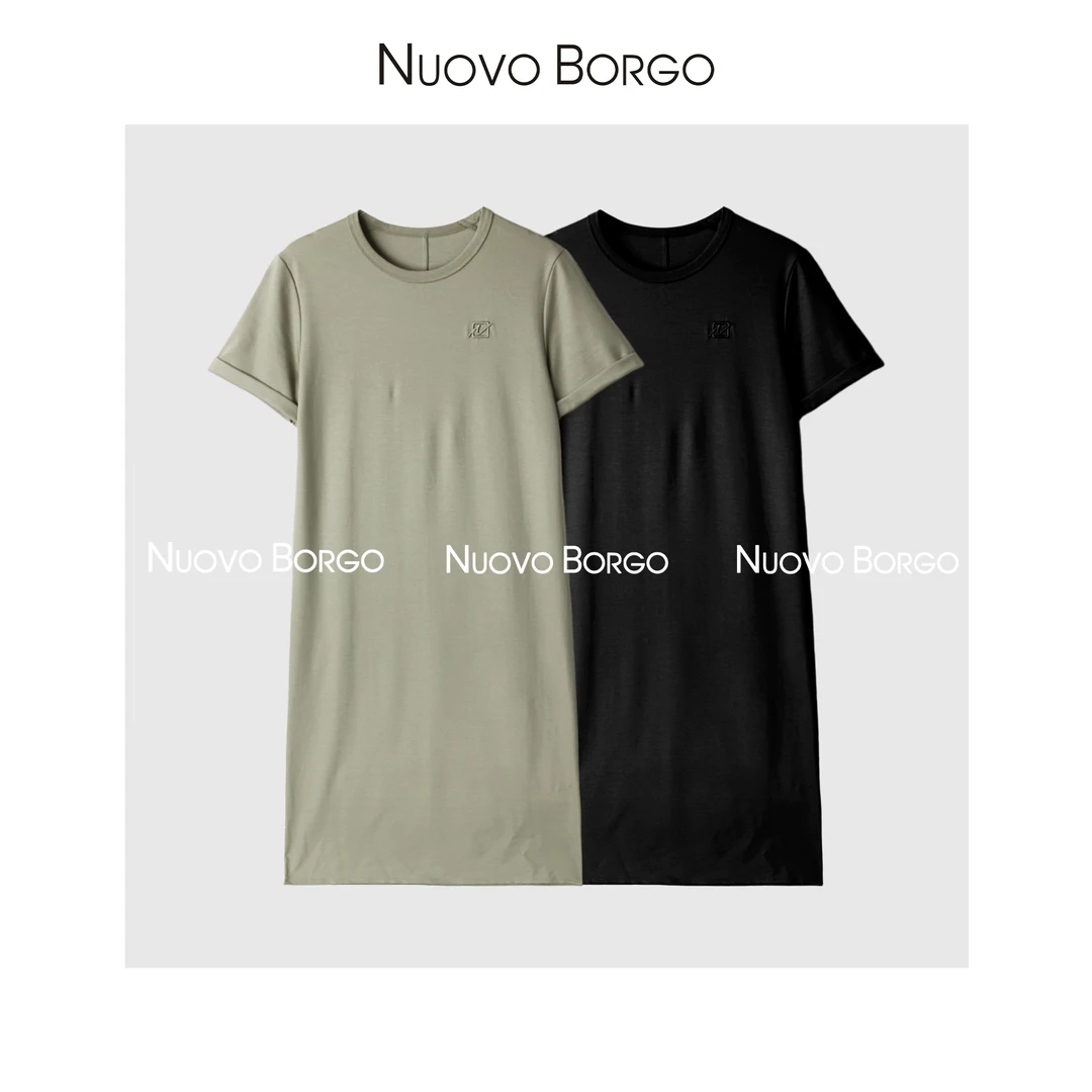 Nuovo Borgo 清凉圆领短袖T恤裙遮肉显瘦舒适过膝连衣裙J140/0095