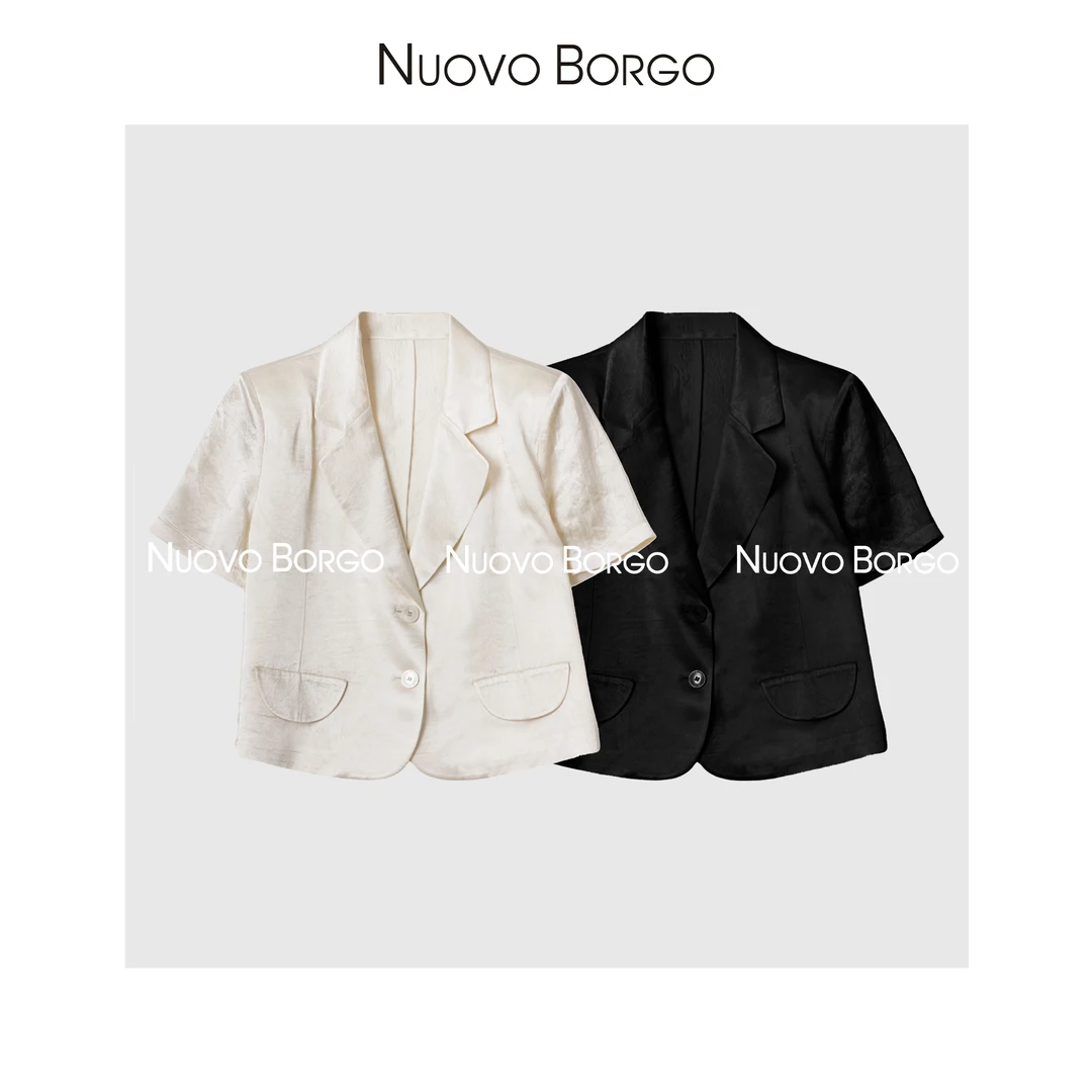 Nuovo Borgo 夏季薄款醋酸短袖小西装两粒扣时尚上衣女 Y182/0643