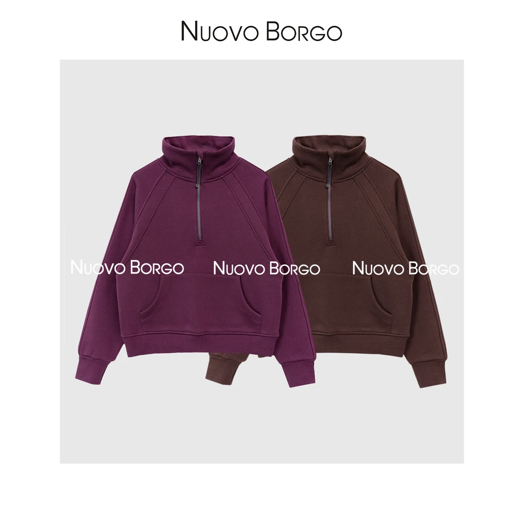 Nuovo Borgo 立领半拉链卫衣宽松加绒瑜伽健身运动上衣C92/2023-8