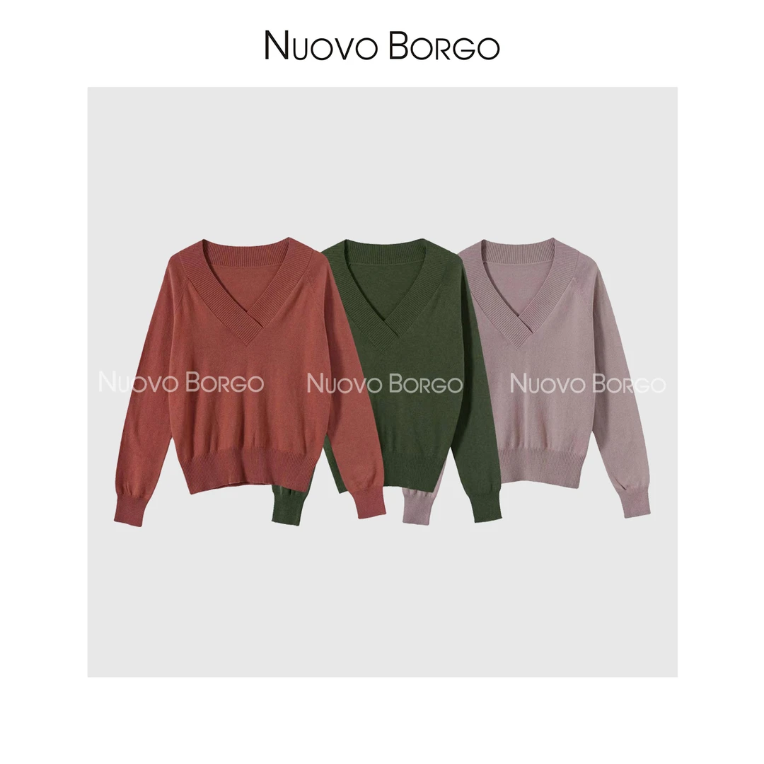 Nuovo Borgo S84/15817 百搭显瘦V领休闲气质纯色套头针织衫女