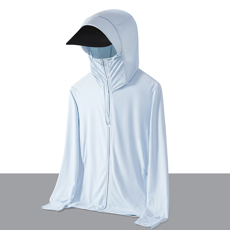 加宽帽檐透气带镜片连帽防紫外线防晒衣#9066