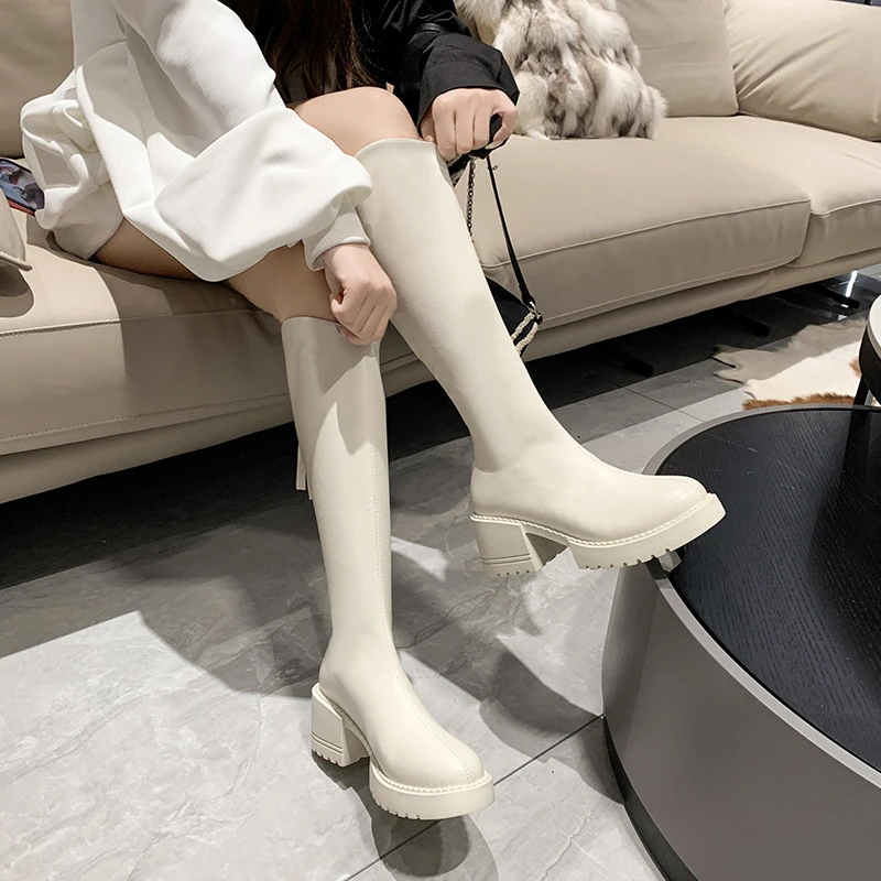 不过膝长靴女2024年新款秋冬长筒靴厚底靴子v口高筒靴显瘦骑士靴