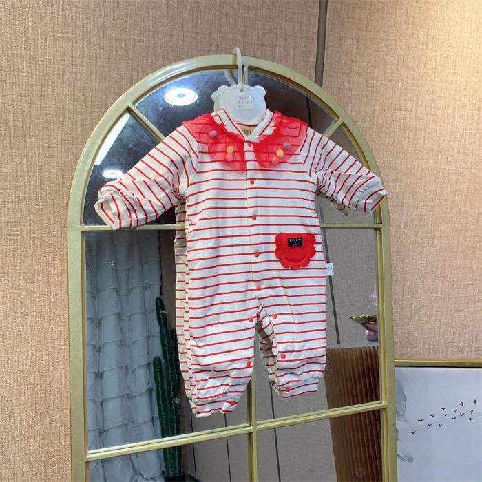 AJ033  宝宝红色条纹夹棉连体衣