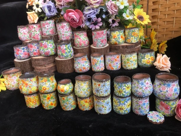 陌上手绘花花拇指盆，迷你花盆，手绘釉烧多肉花盆，手捏盆。