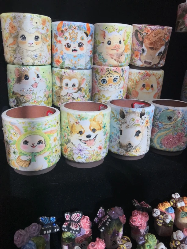 十二生肖手绘小罐子，6内口花盆，多肉花盆，手绘花盆