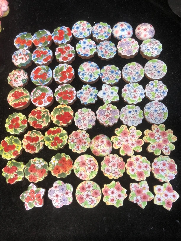 陌老板手绘碎花压盆石，釉烧压盆石，多肉压盆石，陶瓷小摆件