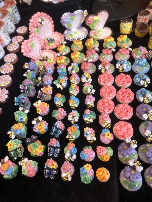 立体花压盆石，釉烧压盆石，陶瓷小摆件，花盆摆件，多肉压盆石。