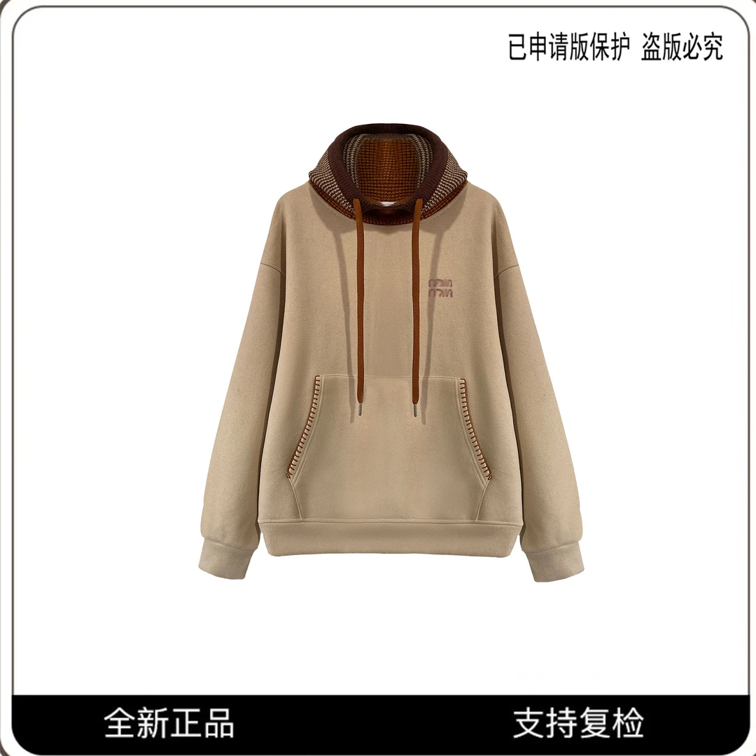 65616#CSIN高奢时尚针织百搭拼接连帽卫衣2025秋冬运动显瘦上衣潮