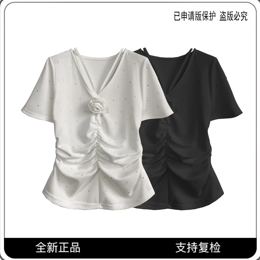 CSIN立体山茶花收腰显瘦T恤2025夏设计感小众潮流个性上衣#63261